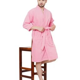 Welspun Dew Pink 325 GSM Cotton Bath Robe (M)-image-100