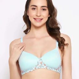 Clovia Blue Floral Print T-Shirt Bra-image-101