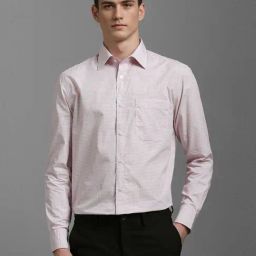 Louis Philippe Pink Cotton Regular Fit Checks Shirt-image-4