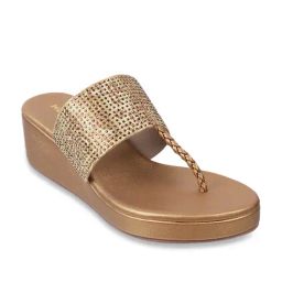 Mochi Women's Antic Gold T-Strap Wedges-image-68