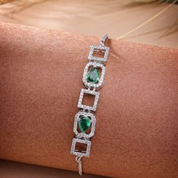 ZENEME Women Brass American Diamond Rhodium-Plated Wraparound Bracelet-image-73
