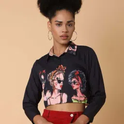 SHOWOFF Black Printed Cropped Shirt-image-109