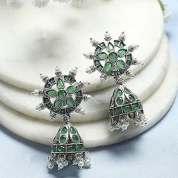 Biba Green Brass Jhumka Earrings for Women-image-42