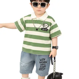 POP STREET KIDS Boys Striped Polo Collar T-shirt With Shorts-image-103