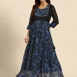 WoowZerz Floral Print Chiffon A-Line Maxi Dress-picture-42