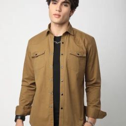 VASTRADO Core Fashion Khaki Solid Oversized Shirt-image-72