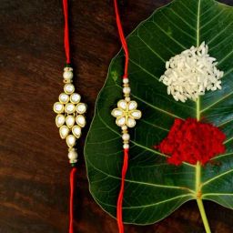 Karatcart Gold-Plated Kundan Rakhi with Roli Chawal & Greeting Card for Brother - Set of 2-34