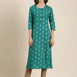 SHOWOFF Green Cotton Printed Kurta-image-39