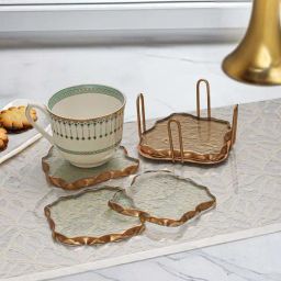 Troveas Gold Glass Amoeba Gleam Coasters - Set of 4-16