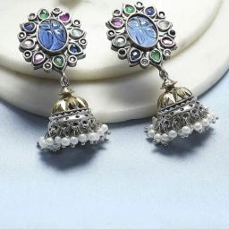 Biba Multicolour Brass Jhumka Earrings for Women-image-70
