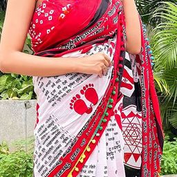 JAIPURI PRINT Block Print Pompom Border Pure Cotton Saree image 2