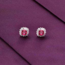 Kai Jewel Trendy Pink Square Casual Silver Stud Earrings-image-67