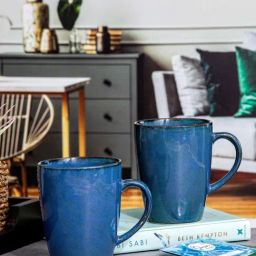 ROXX Calico Blue Ceramic Mug (0.35 L) - Set of 4-image-4