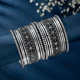 Peora Traditional Silver Roudium-Plated Bangles - Set of 16-image-1