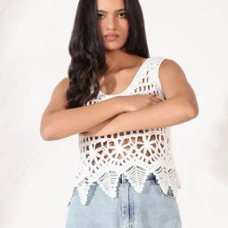 SHOWOFF White Self Design Sleeveless Top-53