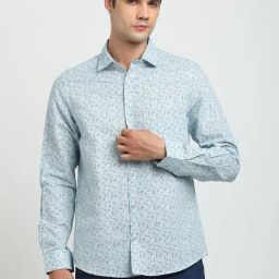 Turtle Light Grey Cotton Linen Slim Fit Printed Formal Shirt-picture-43