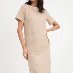 Fablestreet Beige Linen Relaxed Fit Shift Dress-image-66