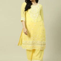 Rangriti Yellow Embroidered Straight Kurta-image-97