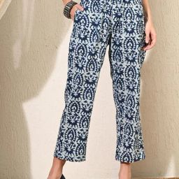 DECKEDUP White & Blue Cotton Printed Pants-image-75