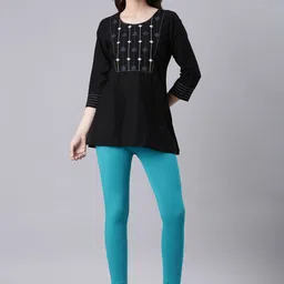 TWIN BIRDS Women Regular Fit Sleek Ethnic Knitted Kurti Pant with Functional Pocket-image-52
