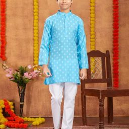 Aarika Kids Turquoise & White Printed Kurta with Pyjamas-image-80