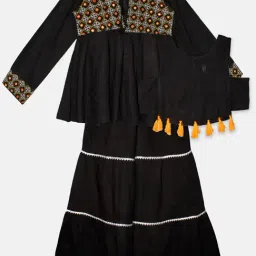 Kiddopanti Kids Black Embellished Full Sleeves Crop Top, Shrug with Sharara-picture-10