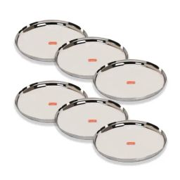 Sumeet Silver Stainless Steel Dinner Plate - Set of 6-image-57