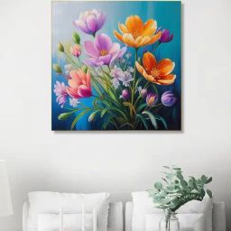 Nestroots Vibrant Flowers Gold Frame Floral Canvas Wall Painting-37