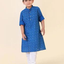 Fabindia Kids Blue Printed Full Sleeves Kurta-image-117