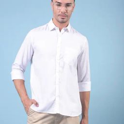 Crimsoune Club White Linen Blend Slim Fit Solid Casual Shirt-image-94
