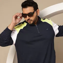 Sztori Plus Size Raglan Detail Colourblock-Paneled Half-Zip Sweatshirt-image-43