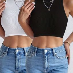 KERI PERRY Women Pack Of 2 Sleeveless Lycra Crop Tops-picture-33