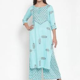 Indibelle Blue Printed Straight Kurta-image-34