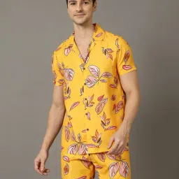 Bushirt Yellow Regular Fit Printed Shirt & Shorts Set-image-48