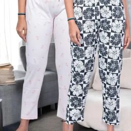 Kryptic Off White & Pink Cotton Relaxed Fit Printed Lounge Pants - Pack of 2-image-93