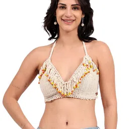 Velvery Women Ethnic Motifs Embroidered Flower Detailing Crochet Cotton Bralette Top-image-26
