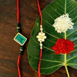 Karatcart Gold-Plated Kundan Rakhi with Roli Chawal & Greeting Card for Brother - Set of 2-25