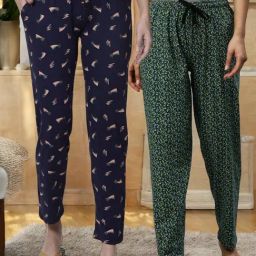 Kryptic Black & Dark Navy Cotton Relaxed Fit Printed Lounge Pants - Pack of 2-image-88