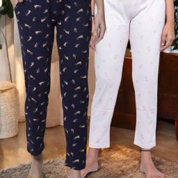 Kryptic Peach & Navy Cotton Relaxed Fit Printed Lounge Pants - Pack of 2-image-84