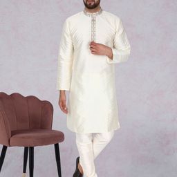 SKAVIJ Men Ethnic Motifs Printed Regular Thread Work Kurta with Churidar-4