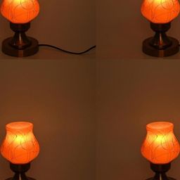 SOMIL Set Of 4 Brown Printed Glass Bell Shaped Table Lamp-image-0