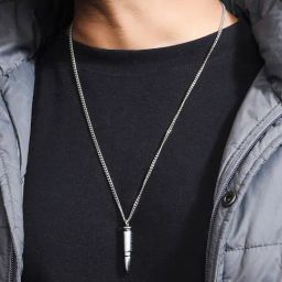 The Bro Code Engraved Silver Plated Bullet Pendant Necklace for Men-image-8