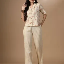 OMPAX Embroidered Shirt Collar Shirt With Trousers Co-Ords-image-43