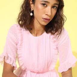 Antheaa Pink Chiffon A-Line Midi Dress-picture-36