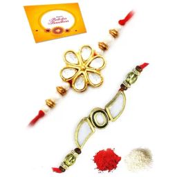 Karatcart Gold-Plated Kundan Rakhi with Roli Chawal & Greeting Card for Brother - Set of 2-38
