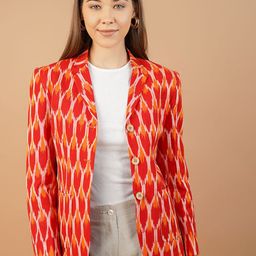 INDOPHILIA Printed Cotton Notched Lapel Collar Single Breasted Blazers-picture-6