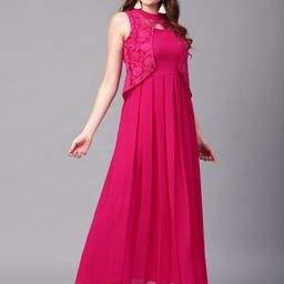 Athena Women Magenta Solid Maxi Dress-image-92