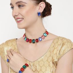 Anouk Gold-Plated Stone-Studded Necklace and Earrings With Bracelet-image-50