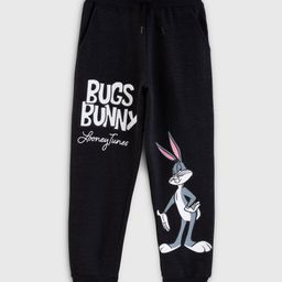 Nap Chief 100% Cotton Looney Tunes Featuring Bugs Bunny Printed Joggers - Black Melange-image-84