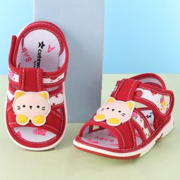Cute Walk by Babyhug Sandal With Velcro Closure & Kitty Applique- Red-image-63